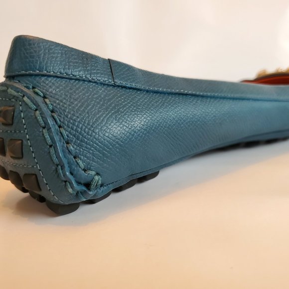 Like-New Hermes Liberty Epsom Calfskin Leather Blue Driving Flats Ballet Shoes - Picture 12 of 16
